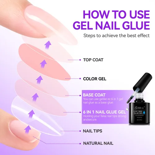 Vista 9 de 552 puntas de uñas medianas de almendra y pegamento de gel 6 en 1, 2 piezas
