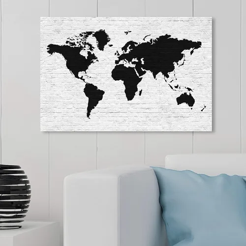 Vista 4 de The Oliver Gal Artist Co. Maps - Lienzo decorativo para pared, diseño de ladrillo limpio Mapamundi, decoración del hogar, 30 x 20 pulgadas, negro