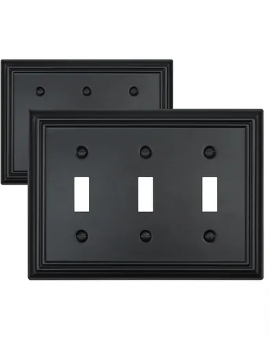 Vista 22 de Switch Plates Outlet Covers, 1-Pack Metal Wall Plate, Black Finish Midsize 1 Toggle 1 Decorator Combo Wall Plate, Ideal for GFCI Outlets, Light