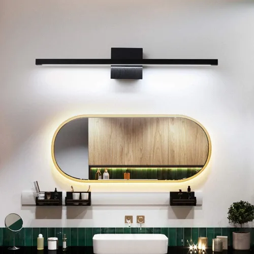 Vista 3 de Aplique de pared giratorio negro de 12 W con luz LED moderna para baño y espejo, luz blanca cálida, elegante barra de luz para baño, ideal