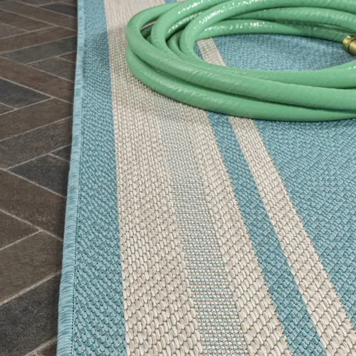 Vista 4 de JONATHAN Y Alfombra de pasillo para interiores y exteriores, 2 x 8 pies, color aguamarina/beige, moderno para patio trasero, patio, porche, fácil