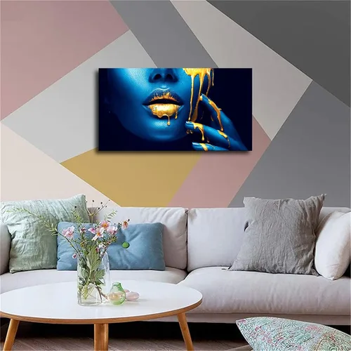 Vista 3 de VhoMes Póster de labios sexys azules y dorados, decoración de pared para el hogar, lienzo, impresión de imagen HD, decoración de dormitorio y sala