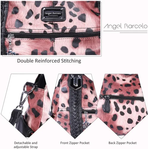 Vista 91 de Angel Barcelo - Bolsa de hombro amplia para mujer, diseño Hobo, cuero lavado