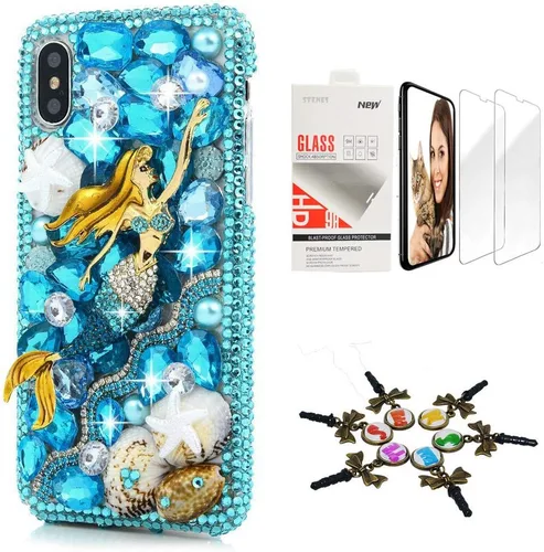 Vista 7 de Sparkle Funda compatible con iPhone 12 – Elegante – 3D hecha a mano con lazo y corona de lazo para llaves, diseño de rosas y diamantes de imitación