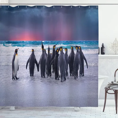 Vista 142 de set de cortina para baño decorativa de tela de poliéster con ganchos