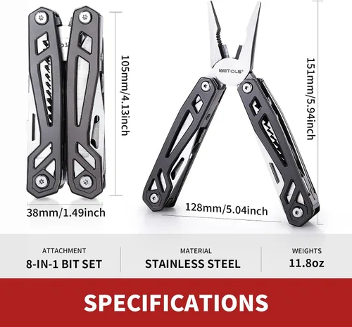 Vista 9 de Regalos de Navidad para hombres, papá, WETOLS 21-en-1 multiherramientas con cuchillo de bolsillo, alicates autoblocantes de acero inoxidable con 8
