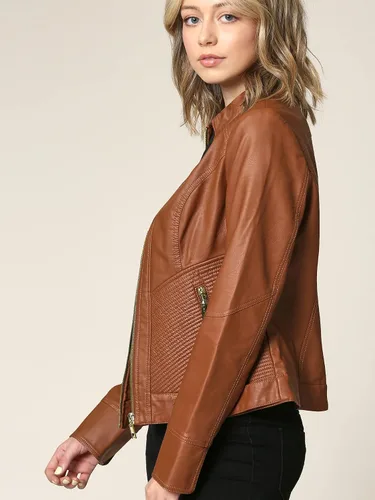 Vista 5 de Lock and Love - Chaqueta de motociclista de cuero sintético con capucha extraíble para mujer