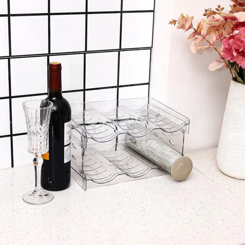 Vista 6 de IEEK Estante apilable de plástico para almacenamiento de botellas, estante organizador de botellas de agua/vino y bebidas para gabinete de cocina