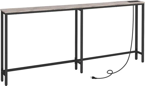 Vista 12 de HOOBRO - Mesa de consola estrecha de 63" con estación de carga, mesa de sofá de 5.9" con 2 tomas de corriente y puertos USB, mesas largas de entrada