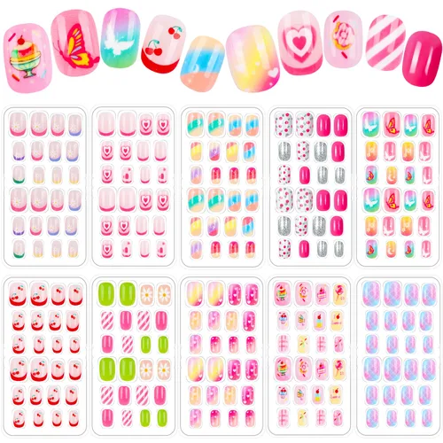 Vista 10 de 240 piezas de uñas postizas para niñas, uñas artificiales para niñas, uñas postizas de presión para niñas, uñas de acrílico de cubierta completa