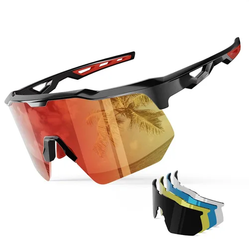 Vista 18 de HAAYOT Gafas de sol deportivas polarizadas para hombres y mujeres, jóvenes, béisbol, ciclismo, correr, softbol, ciclismo, 5 lentes