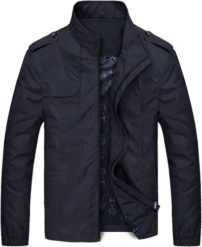 Vista 3 de Chaqueta bomber para hombre, casual, ligera, cortavientos, suave, con cremallera, ajustada, abrigos, primavera, otoño, trajes para exteriores
