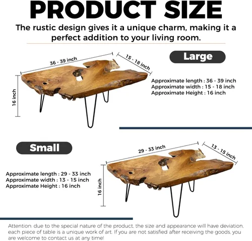 Vista 2 de Mesa de centro única de madera natural con borde vivo para sala de estar, madera maciza hecha a mano, diseño único con forma orgánica