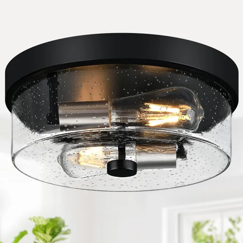Vista 8 de Lámparas de techo de montaje empotrado, 2 luces de 12 pulgadas de níquel cepillado cerca de las lámparas de techo con pantalla de vidrio semillado
