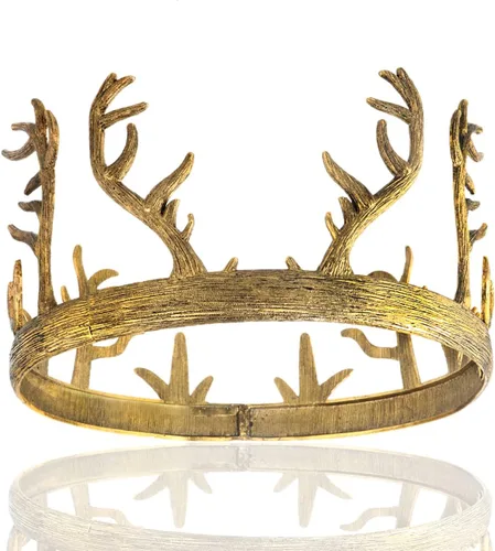 Vista 6 de King Queen - Corona de metal con cuernos redondos para el cabello, accesorios de fiesta para bodas, cumpleaños, cosplay, Halloween Negro