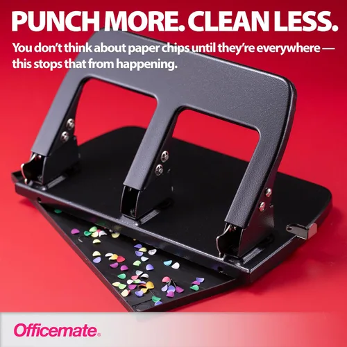 Vista 6 de Officemate Medium Duty - Perforadora de 3 agujeros con mango ergonómico, capacidad para 30 hojas, color negro (90088)