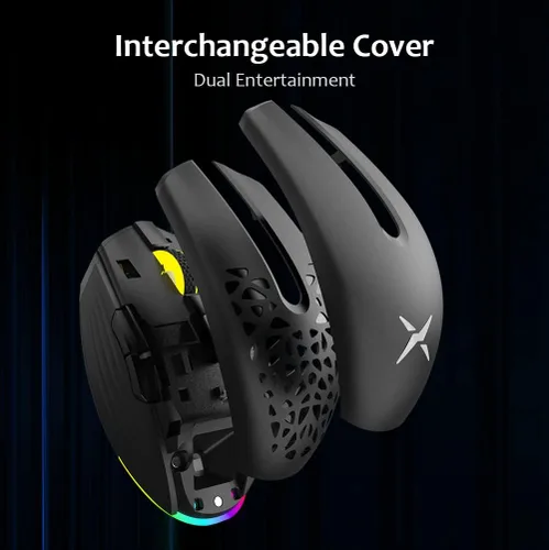 Vista 2 de DeLUX Mouse inalámbrico para juegos con retroiluminación RGB, PAW3335 con 16000DPI, 6 botones programables, dos cubiertas superiores