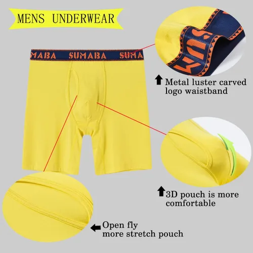 Vista 7 de SUMABA Calzoncillos tipo bóxer de pierna larga para hombre, con bolsa que no se sube, de bambú, transpirables
