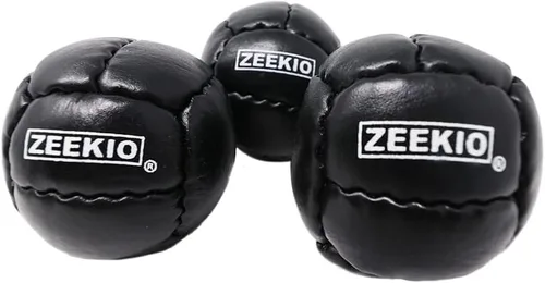 Vista 5 de Zeekio Galaxy Malabares - Pelotas de cuero genuino de 12 paneles de primera calidad, 4.59 oz, 2.638 in, paquete de 3 (negro)