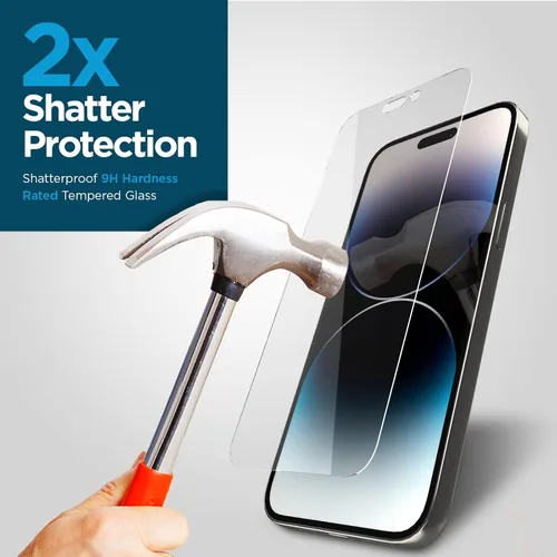 Vista 3 de Case-Mate Protector de pantalla para iPhone 14 Pro Max de 6.7 pulgadas, vidrio templado antiarañazos con protección contra roturas, película