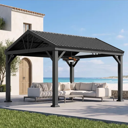 Vista 11 de Aoxun Gazebo de madera de cedro de 10' x 10' con techo de acero galvanizado