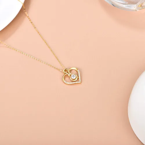 Vista 4 de SISGEM Collar de corazón de oro macizo de 14 quilates para mujer, oro amarillo de 0.55 quilates (CTTW), collar con dije de corazón infinito