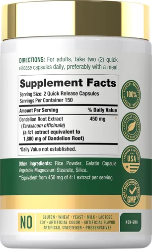 Vista 2 de Carlyle Extracto de raíz de diente de león 300 cápsulas Suplemento de hierbas Taraxacum Officinale Sin OMG y sin gluten