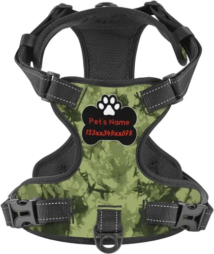 Vista 13 de Arnés personalizado para perro sin tirones, chaleco personalizado con bandera estadounidense para perro con número de teléfono y nombre de mascota