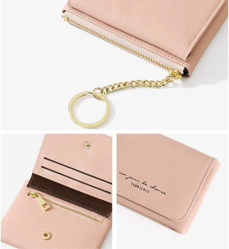 Vista 4 de Monedero mini estuche para mujer, billetera con bolsillo con cremallera y tarjetero frontal, organizador de moda delgada, Rojo -, Estilo mini