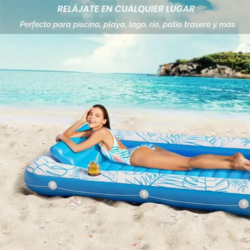 Vista 4 de Jasonwell - Flotador inflable para piscina, 4 en 1, almohadilla para tomar sol para adultos, relajarse en la piscina, flotador lleno de juguetes