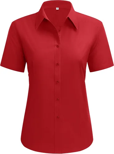 Vista 14 de siliteelon Camisas de vestir para mujer, de manga corta, de algodón, camisa con botones abajo, camisa básica con botones arriba, camisas con cuello
