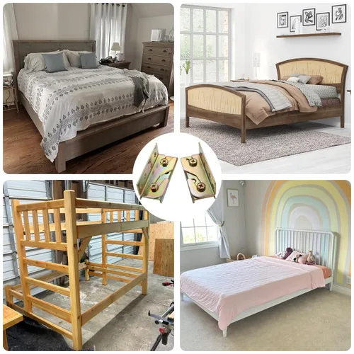 Vista 7 de Soportes de riel de cama, herrajes para marco de cama de madera, accesorios de riel de cama resistentes sin embutir - Juego de 4
