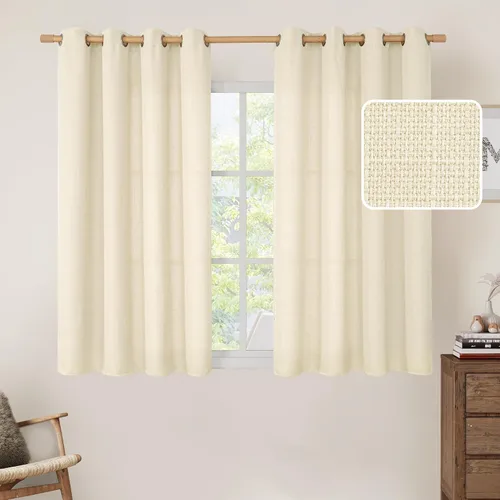 Vista 47 de LAMIT Cortinas de Lino Blancas Semitransparentes para Dormitorio, Paneles Filtrantes de Luz, Cortinas de Lino con Ojales de Protección de Privacidad