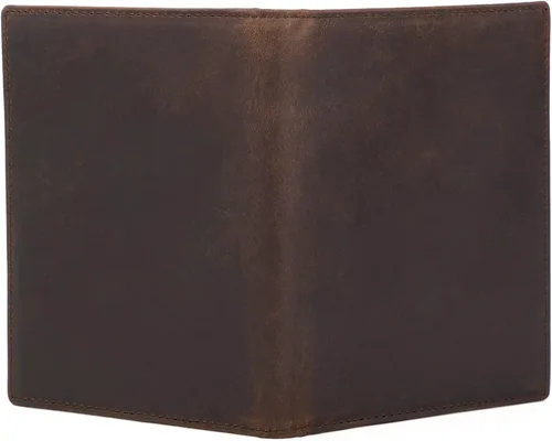 Vista 5 de Polare - Cartera plegable de cuero de grano completo para pasaporte con bloqueo RFID, 2 pasaportes, Marrón oscuro, Slim