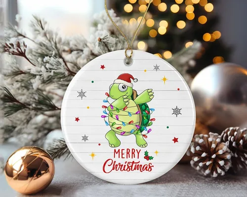 Vista 2 de Merry Christmas Turtle Ornament, 2024 Christmas Ornament, Turtle Christmas Light Ornament, Kids Christmas Ornament, Animal Christmas Ornament