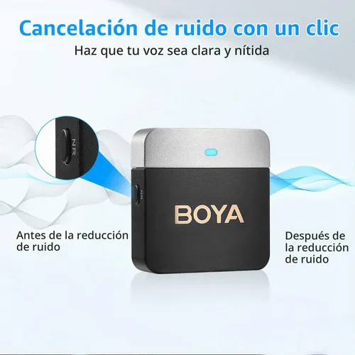 Vista 2 de BOYA Micrófono Lavalier inalámbrico de 2.4 GHz Duan Channel Sistema de micrófono inalámbrico con transmisor y 1 receptor para cámara iPhone