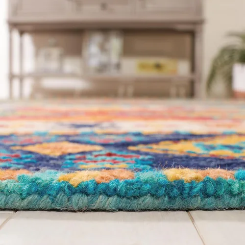 Vista 3 de SAFAVIEH Aspen Collection APN502A - Alfombra decorativa de lana bohemia hecha a mano de 2 x 3 pies, color azul marino/marfil