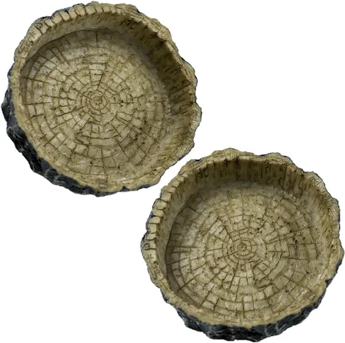 Vista 13 de OMEM Reptile Natural Bowl Plato de comida y agua hecho en resina (2 unidades, gris, S)