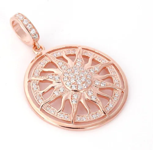 Vista 2 de Oro rosa sol colgantes plata de ley 925colgantes con circonita transparente para pulsera de cadena de serpiente de 3mm