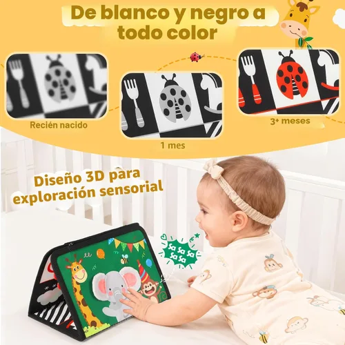 Vista 5 de BBWOO Tummy Time Mirror Toys, High Contrast Baby Toys for Newborn