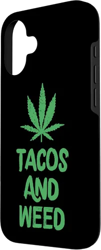 Vista 2 de Carcasa divertida para iPhone 16 Tacos y marihuana de marihuana envejecida