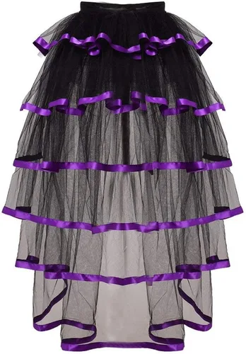 Vista 8 de Falda Victoriana Steampunk Bustle de 6 Capas con Cinturón Anudable de Tul Tutú Sobrefalda A-Negro