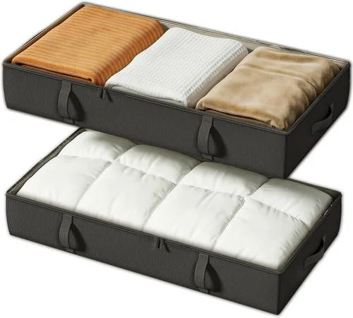 Vista 10 de Vailando Contenedores de almacenamiento para debajo de la cama, 6 pulgadas de alto y 60 litros debajo de la cama con asas resistentes y paredes Beige