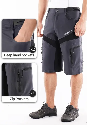 Vista 5 de BERGRISAR Mens Cycling Shorts MTB Mountain Bike Bicycle Shorts Zipper Pockets