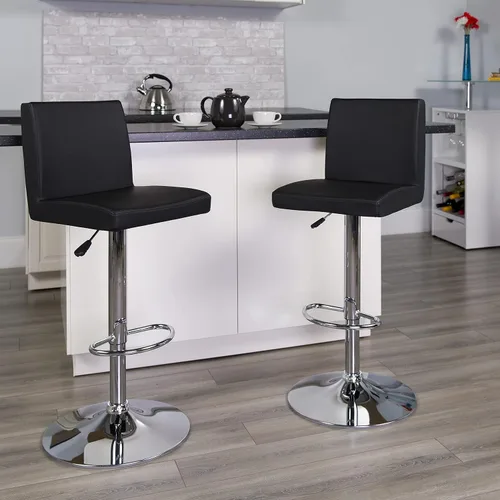 Vista 2 de Flash Furniture Taburete de bar contemporáneo de vinilo negro ajustable con panel trasero y base cromada (paquete de 1)