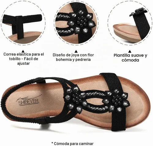 Vista 3 de SHIBEVER Womens Wedge Sandals Dressy: Comfortable Low Heels Sandals Summer 2702-negro