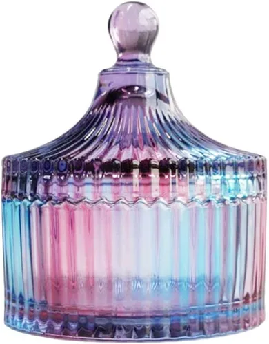 Vista 9 de CHOOLD Tarro colorido de lujo con forma de tienda de campaña de cristal con tapa, tarro de boticario de vidrio transparente para dulces de boda