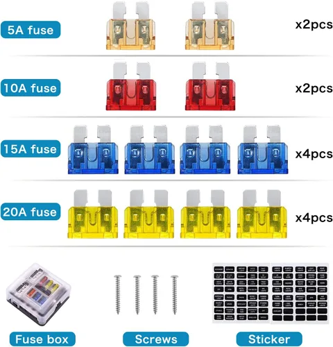 Vista 3 de Bloque de fusibles de 6 vías, fusible de cuchilla de 12V, 6 circuitos ATC/ATO, soporte para caja de fusibles impermeable con indicador LED, cubierta