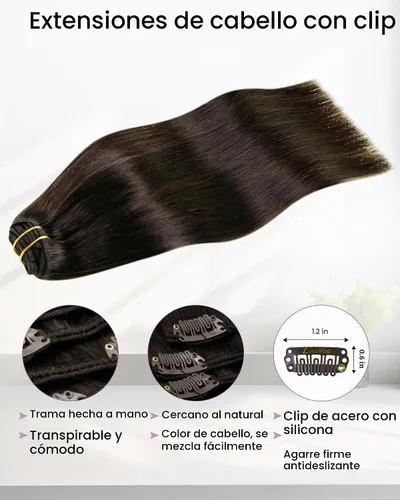 Vista 3 de LaaVoo - Extensiones de cabello humano con clip, cabello lacio color castaño oscuro , 22 pulgadas, 5 piezas, 2.82 oz