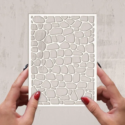 Vista 2 de Plantilla decorativa FLONZ de 6 x 8 pulgadas, patrón de pared de piedra, para pintura de pared, álbumes de recortes y decoración de tartas